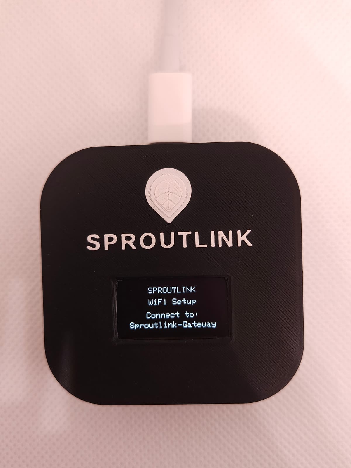 Sproutlink Gateway showing WiFi Setup screen on its OLED display